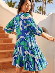 Roman Blue Tiered Tie Front Dress - Image 3 of 4