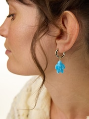 Oliver Bonas Blue Tina Turtle Charm Drop Huggie Earrings - Image 5 of 5