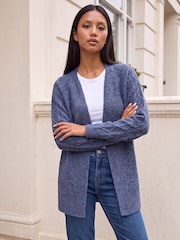 Roman Blue Petite Contrast Cable Knit Cardigan - Image 1 of 4