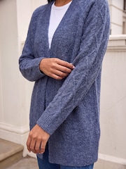 Roman Blue Petite Contrast Cable Knit Cardigan - Image 4 of 4