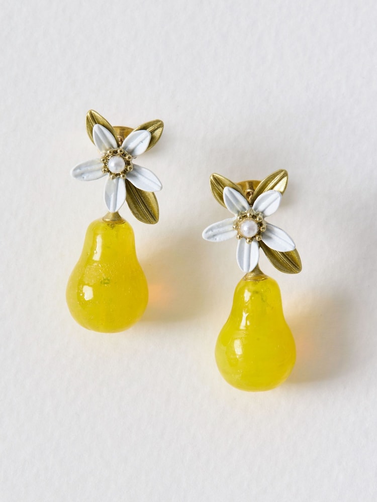 Oliver Bonas Yellow Pia Pear Charm Drop Flower Stud Earrings - Image 1 of 3
