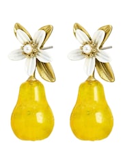 Oliver Bonas Yellow Pia Pear Charm Drop Flower Stud Earrings - Image 2 of 3