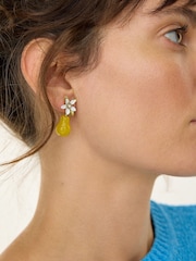 Oliver Bonas Yellow Pia Pear Charm Drop Flower Stud Earrings - Image 3 of 3