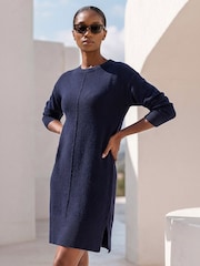 Roman Blue Petite Knitted Pintuck Shift Dress - Image 1 of 4