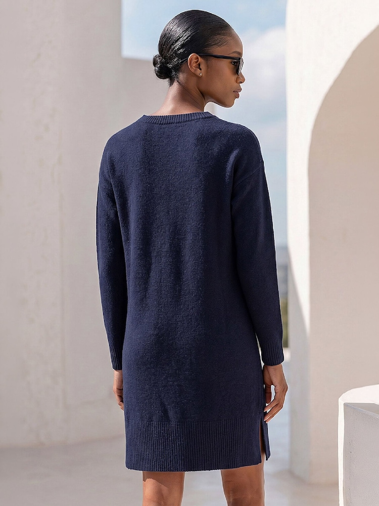 Roman Blue Petite Knitted Pintuck Shift Dress - Image 2 of 4