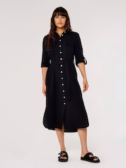 Apricot Black 2 Pocket Midi Shirt Dress - Image 1 of 4