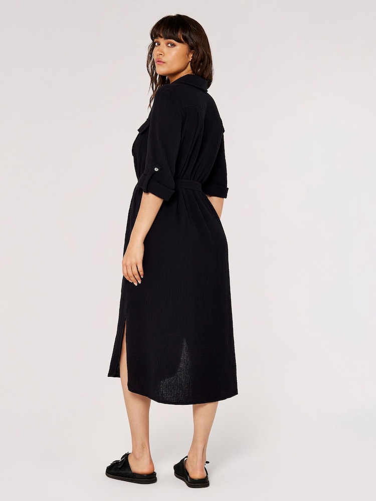 Apricot Black 2 Pocket Midi Shirt Dress - Image 2 of 4
