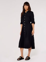 Apricot Black 2 Pocket Midi Shirt Dress - Image 3 of 4
