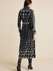 Black/White Moon Print Long Sleeve Column Midi Dress - Image 2 of 5