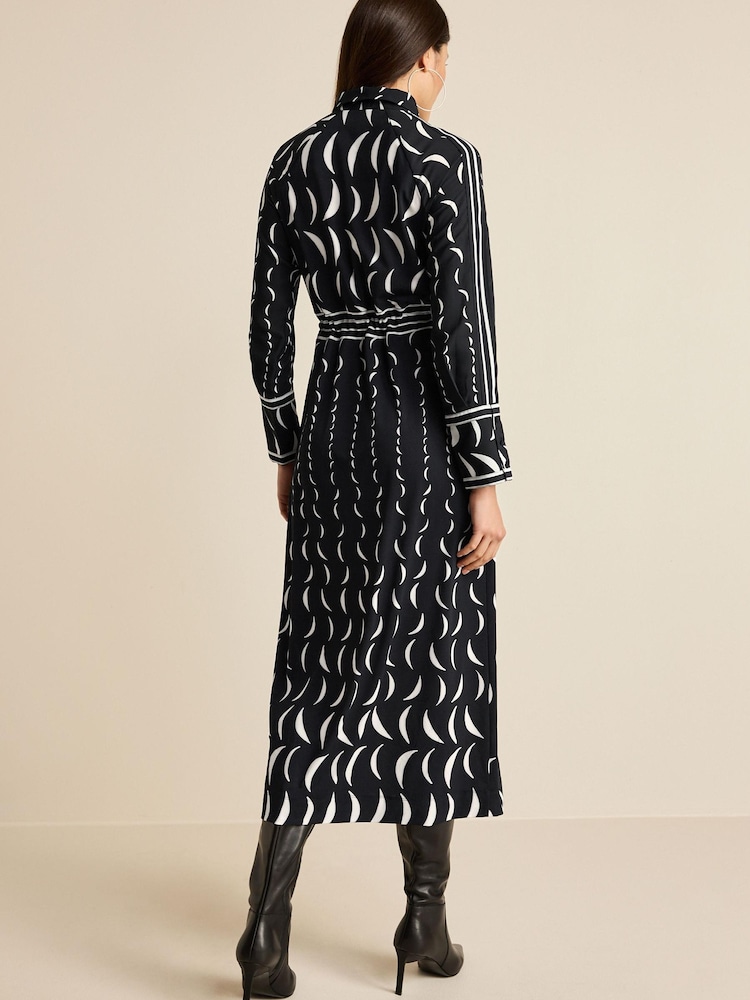 Black/White Moon Print Long Sleeve Column Midi Dress - Image 2 of 5