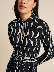 Black/White Moon Print Long Sleeve Column Midi Dress - Image 3 of 5