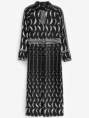 Black/White Moon Print Long Sleeve Column Midi Dress - Image 4 of 5