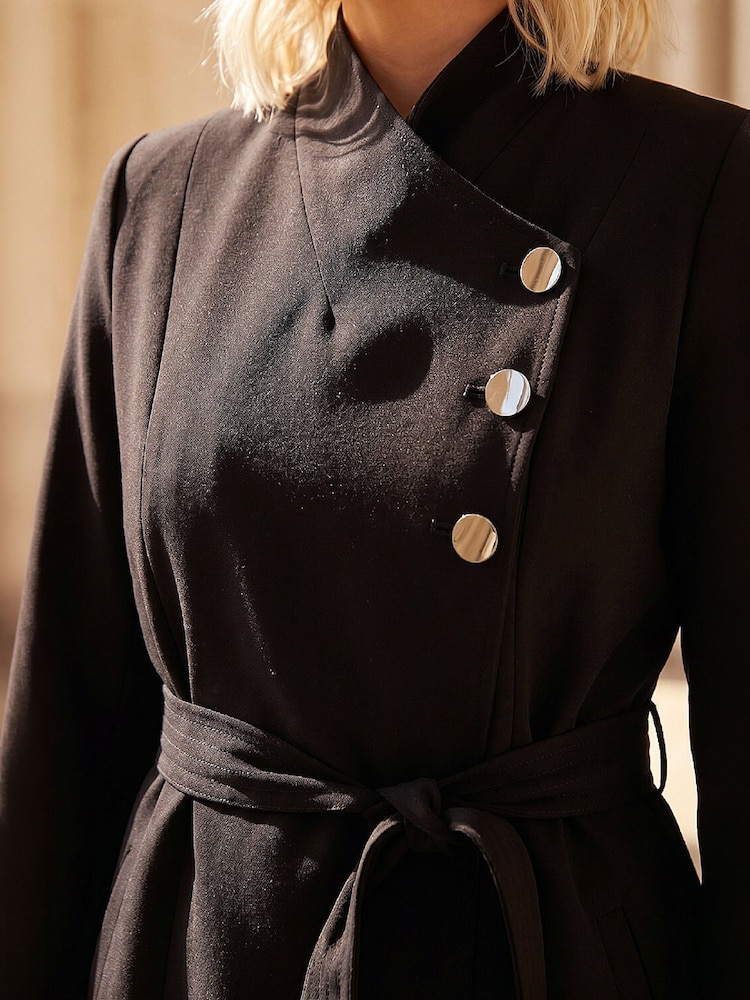 Roman Black Petite Wrap Coat - Image 4 of 4 Roman Black Petite Wrap Coat - Image 4 of 4