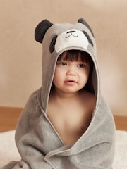 MORI Grey Panda Bear Organic Cotton Super Soft Kids Hooded Towel - Image 1 of 4