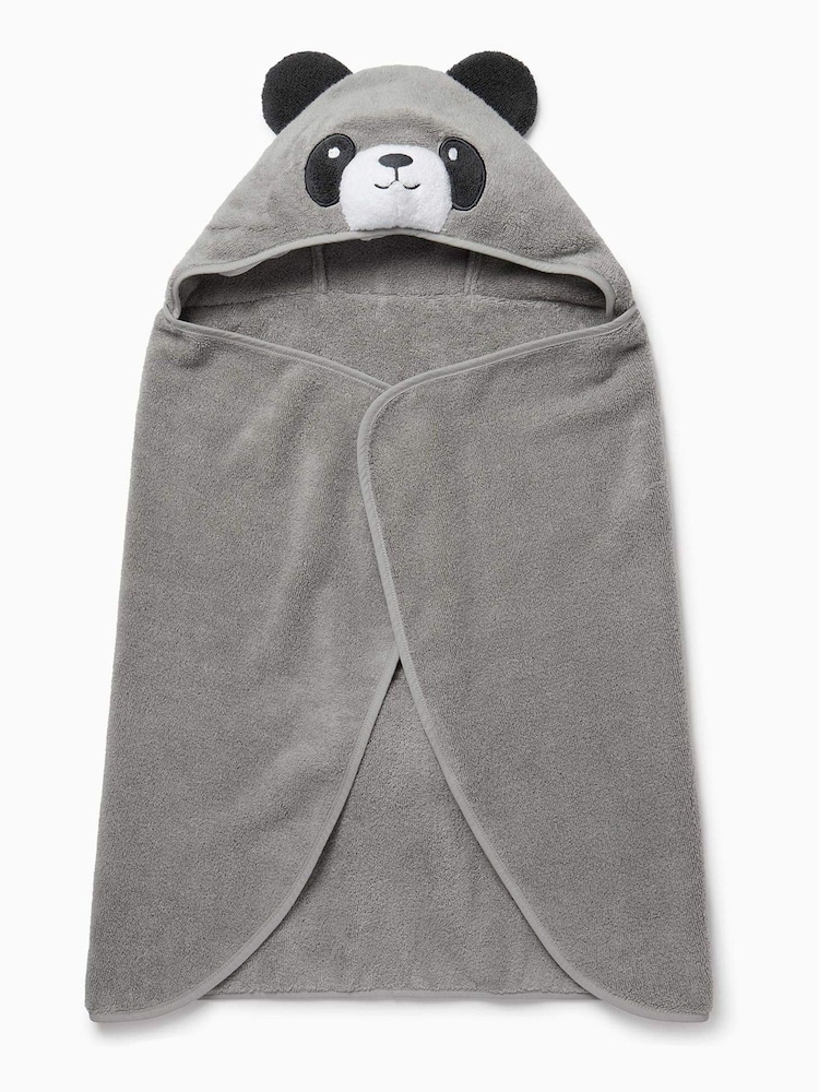 MORI Grey Panda Bear Organic Cotton Super Soft Kids Hooded Towel - Image 2 of 4
