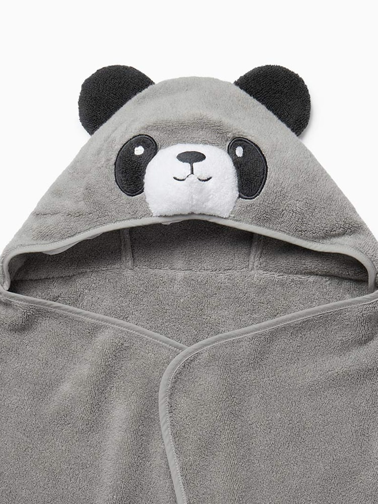 MORI Grey Panda Bear Organic Cotton Super Soft Kids Hooded Towel - Image 4 of 4