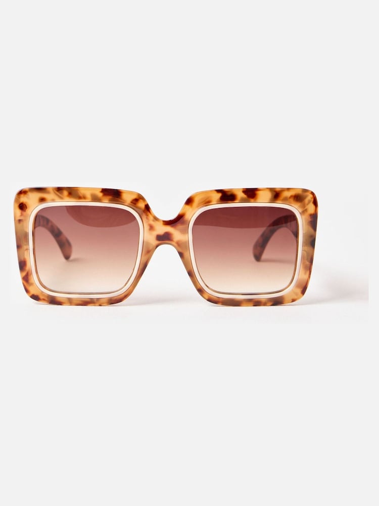 Oliver Bonas Brown Tort Oversized Square Sunglasses - Image 2 of 6