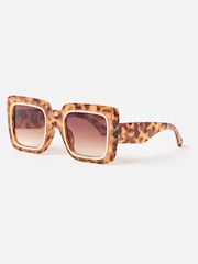 Oliver Bonas Brown Tort Oversized Square Sunglasses - Image 3 of 6