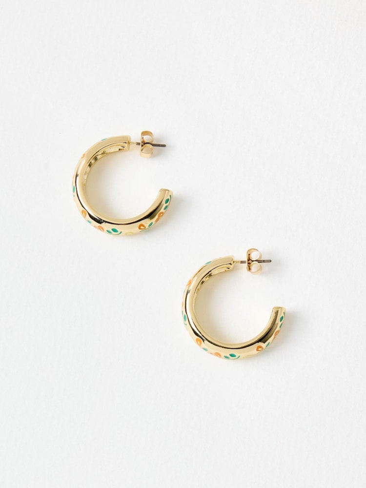 Oliver Bonas Green & Orange Laci Floral Enamel Inlay Hoop Earrings - Image 2 of 5 Oliver Bonas Green & Orange Laci Floral Enamel Inlay Hoop Earrings - Image 2 of 5