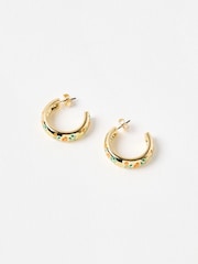 Oliver Bonas Green & Orange Laci Floral Enamel Inlay Hoop Earrings - Image 3 of 5