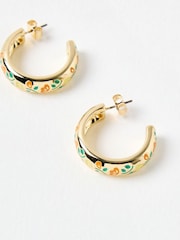 Oliver Bonas Green & Orange Laci Floral Enamel Inlay Hoop Earrings - Image 4 of 5