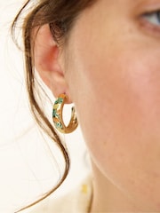 Oliver Bonas Green & Orange Laci Floral Enamel Inlay Hoop Earrings - Image 5 of 5