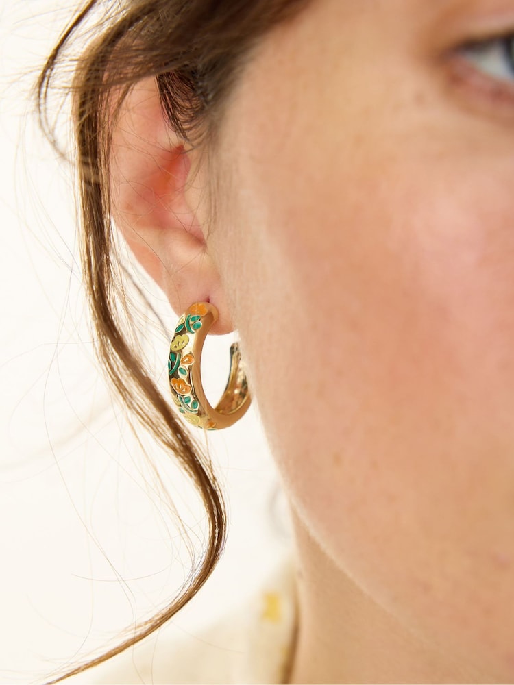 Oliver Bonas Green & Orange Laci Floral Enamel Inlay Hoop Earrings - Image 5 of 5 Oliver Bonas Green & Orange Laci Floral Enamel Inlay Hoop Earrings - Image 5 of 5