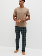 Stone Natural/Navy Blue/Green Check Cotton Pyjamas Set - Image 1 of 8