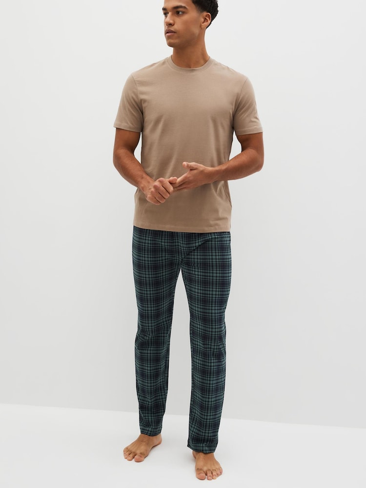 Stone Natural/Navy Blue/Green Check Cotton Pyjamas Set - Image 1 of 8