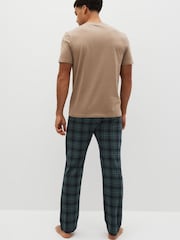 Stone Natural/Navy Blue/Green Check Cotton Pyjamas Set - Image 2 of 8