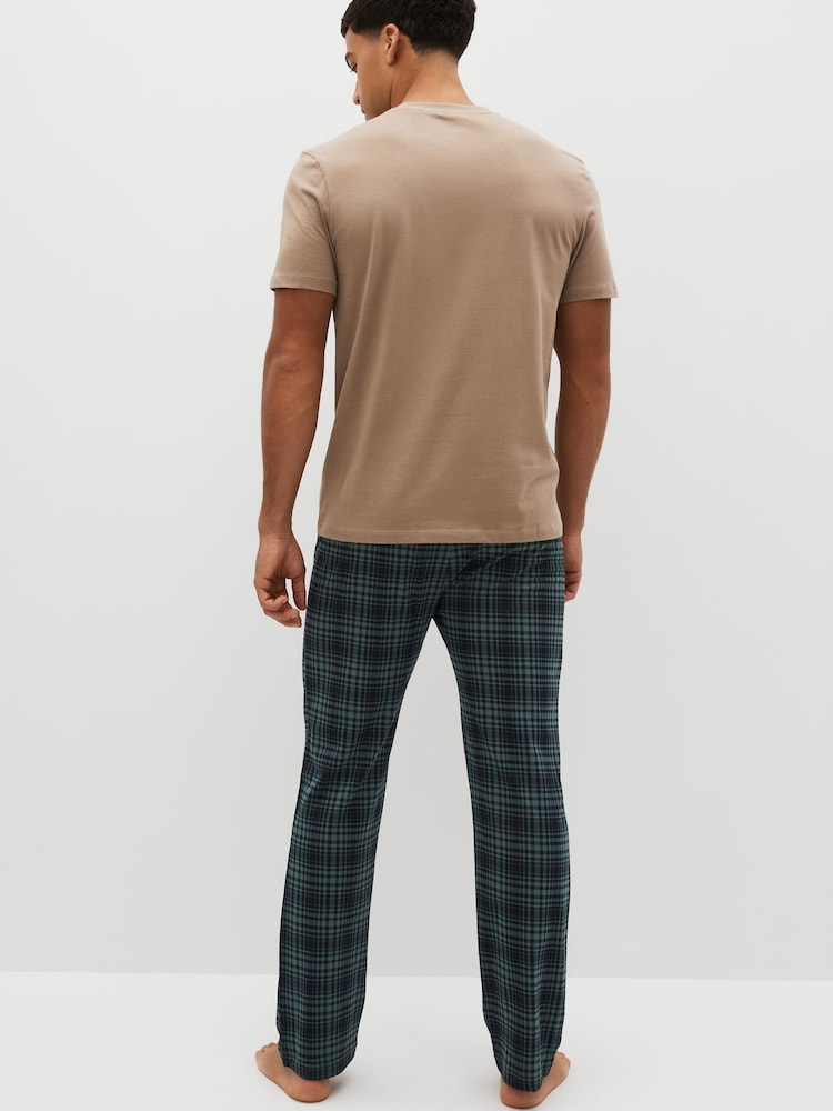 Stone Natural/Navy Blue/Green Check Cotton Pyjamas Set - Image 2 of 8