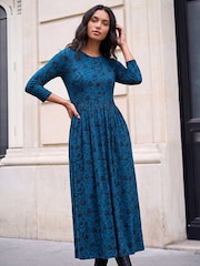 Roman Blue Printed Round Neck Dress - Image 1 of 4