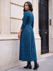 Roman Blue Printed Round Neck Dress - Image 3 of 4