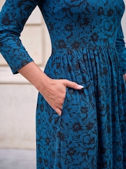 Roman Blue Printed Round Neck Dress - Image 4 of 4