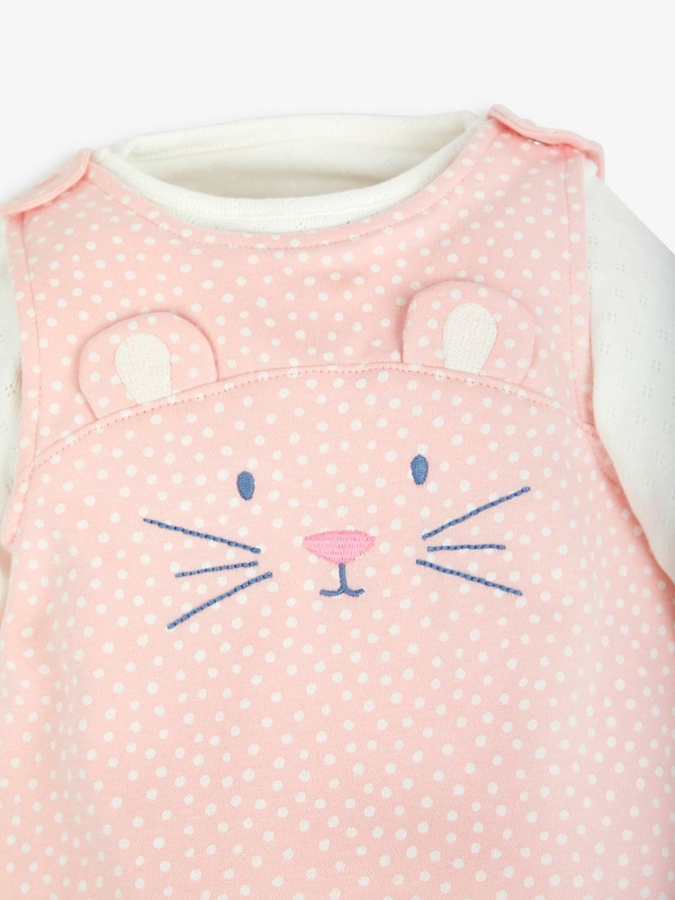 JoJo Maman Bébé Pink 2-Piece Mouse Dungaree Set - Image 4 of 5