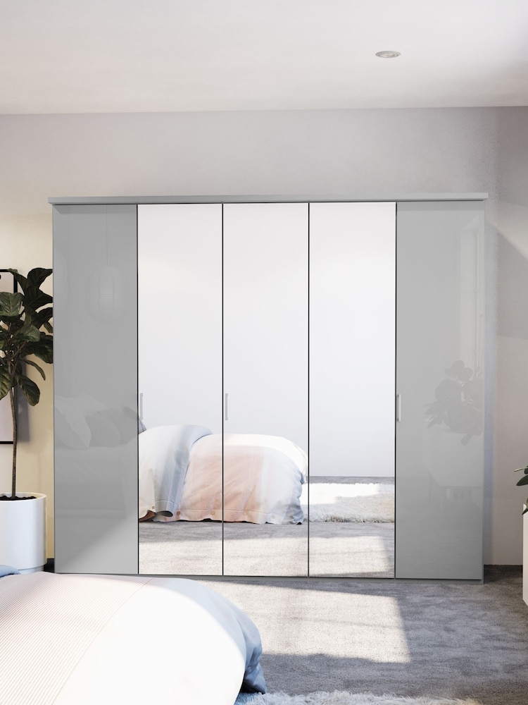 Wiemann Peyton Grey Glass and Mirror Semi Fitted 5 Door Wardrobe - Image 1 of 4