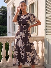 Roman Brown Petite Chiffon Dress - Image 1 of 4
