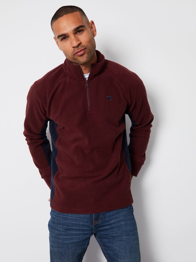 Threadbare Red Contrast Side Panel 1/4 Zip Fleece - Image 1 of 4