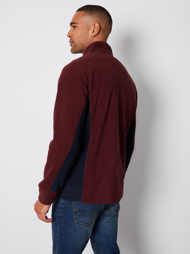 Threadbare Red Contrast Side Panel 1/4 Zip Fleece - Image 2 of 4