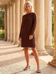 Roman Brown Petite Knitted Pintuck Shift Dress - Image 2 of 4