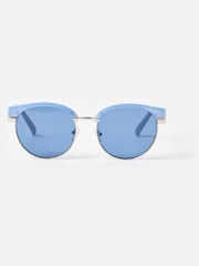 Oliver Bonas Blue Powder Blue Round Browline Sunglasses - Image 2 of 6