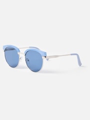 Oliver Bonas Blue Powder Blue Round Browline Sunglasses - Image 3 of 6