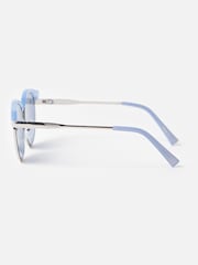 Oliver Bonas Blue Powder Blue Round Browline Sunglasses - Image 4 of 6
