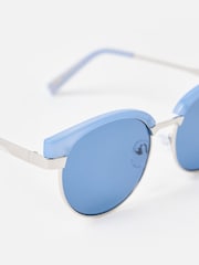 Oliver Bonas Blue Powder Blue Round Browline Sunglasses - Image 5 of 6