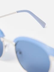 Oliver Bonas Blue Powder Blue Round Browline Sunglasses - Image 6 of 6