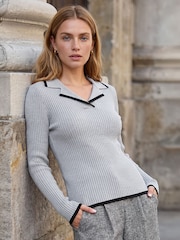 Сұр - Roman Tipping Rib Henley блузкасы - 4суретінің 2 суреті