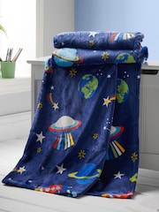 Catherine Lansfield Blue Teddy Lost In Space Cosy Fleece Throw - Image 1 of 4