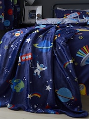 Catherine Lansfield Blue Teddy Lost In Space Cosy Fleece Throw - Image 2 of 4