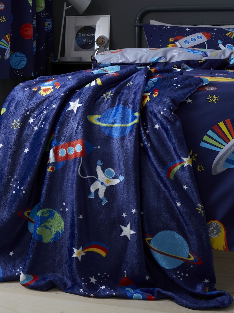 Catherine Lansfield Blue Teddy Lost In Space Cosy Fleece Throw - Image 2 of 4