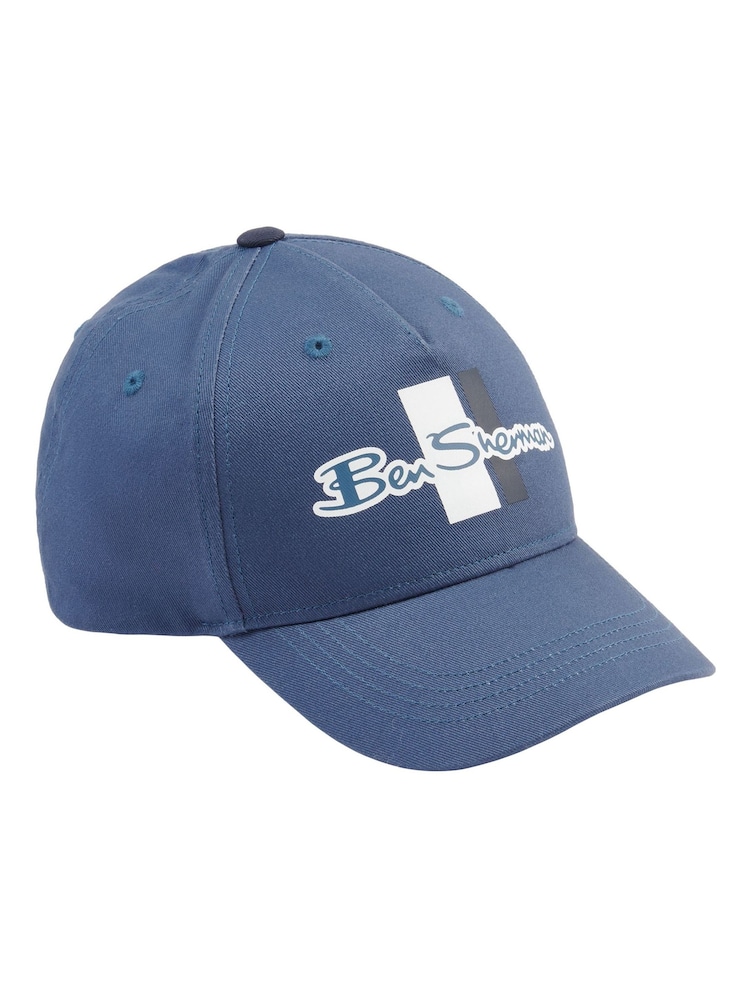 Ben Sherman Blue Mod Script 100% Cotton Baseball Cap - Image 1 of 3